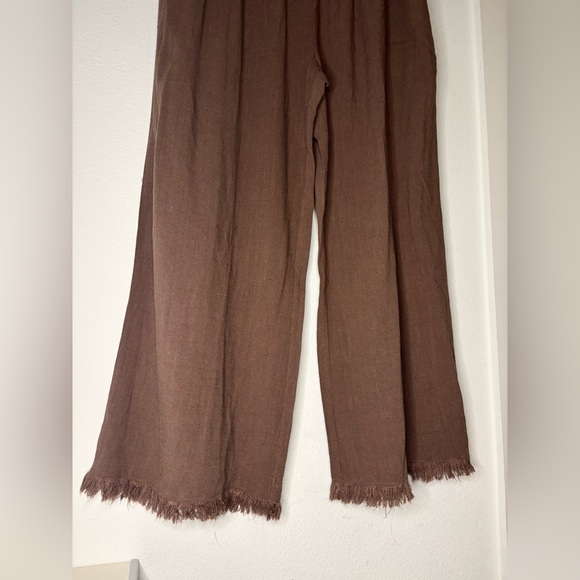 UMGEE NWT BROWN FRAYED HEM LINEN FLOWY CROPPED PANTS SZ XL - Picture 9 of 9